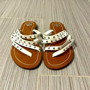 Tory Burch white sandals with silver rhinestones